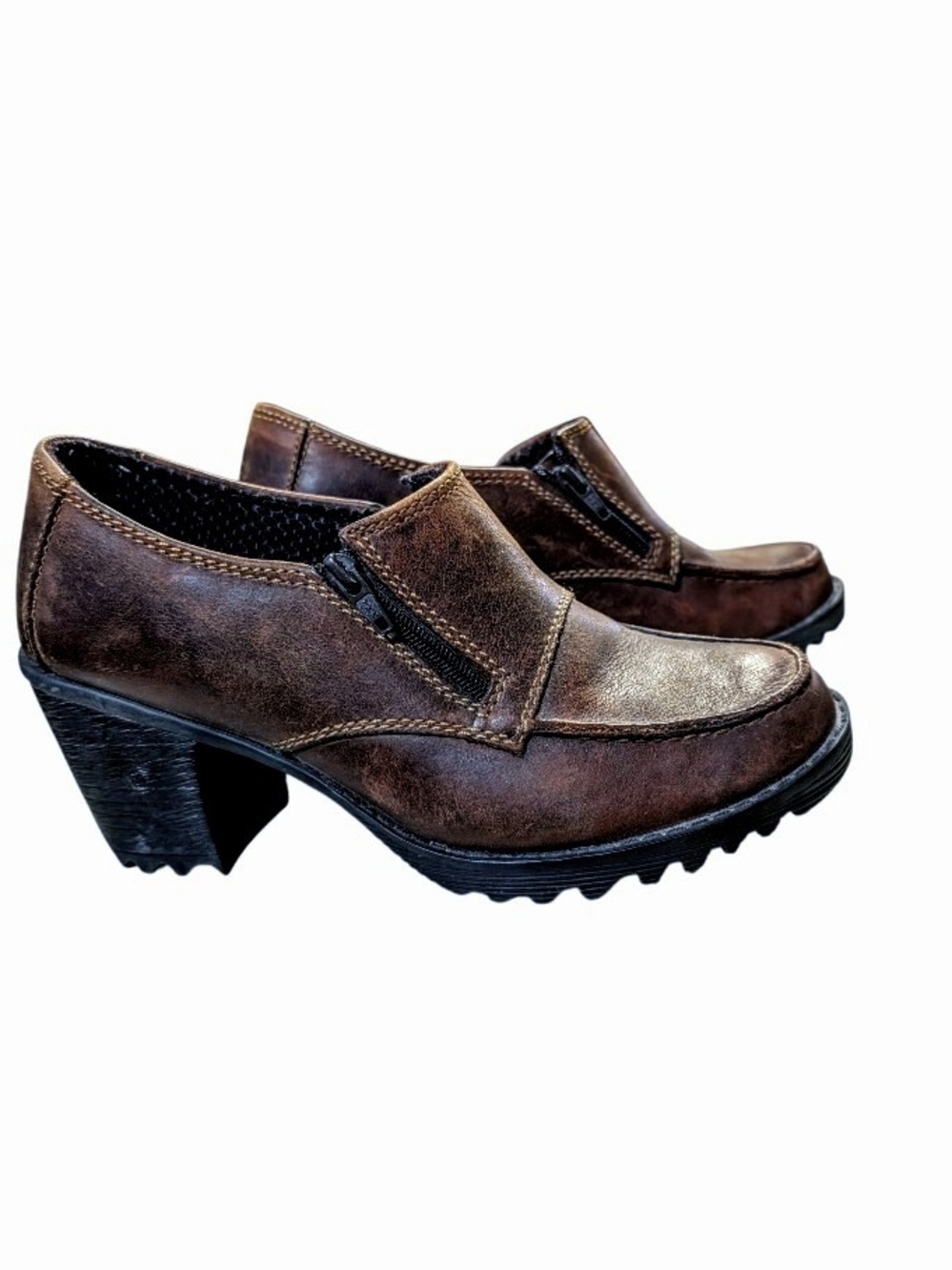 Eastland Brown Leather Chunky Heel Ankle Boots Double Zip Loafers Size 7M